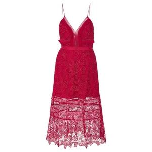SELF-PORTRAIT Raspberry Floral Blush Lace Midi